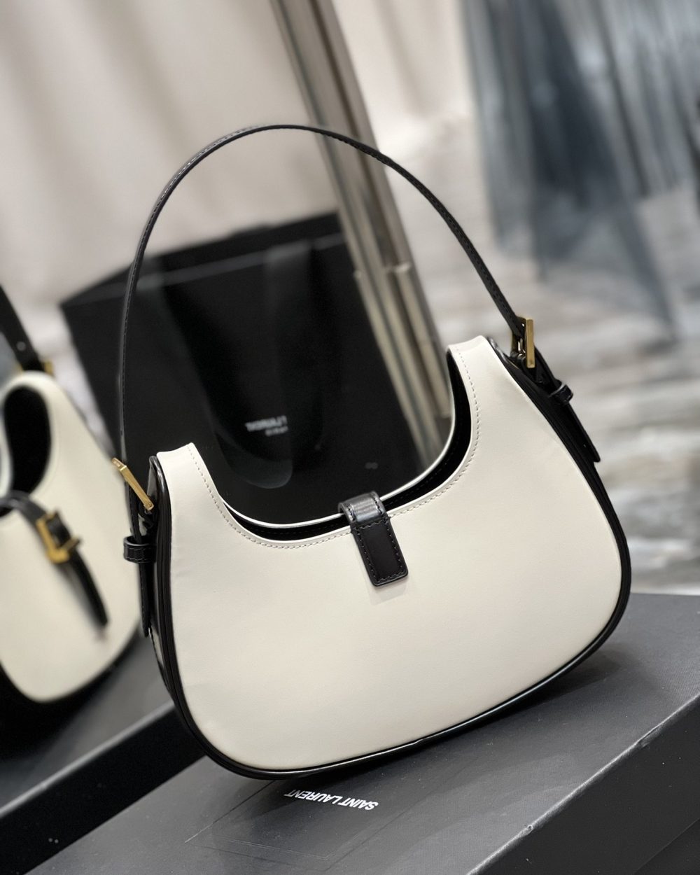 [REP 1:1] Saint Laurent Le Fermoir Hobo Bag White With Gold Hardware For Women 9.4in/24cm YSL