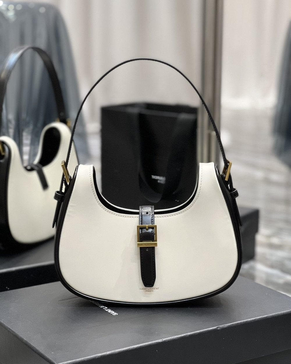 [REP 1:1] Saint Laurent Le Fermoir Hobo Bag White With Gold Hardware For Women 9.4in/24cm YSL