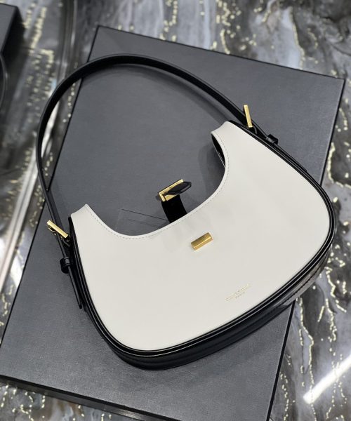 [REP 1:1] Saint Laurent Le Fermoir Hobo Bag White With Gold Hardware For Women 9.4in/24cm YSL