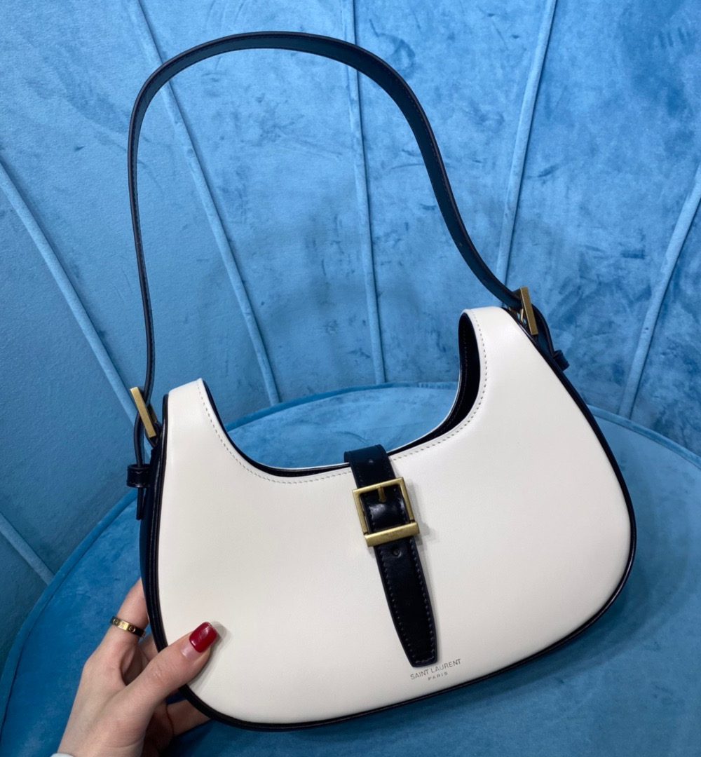[REP 1:1] Saint Laurent Le Fermoir Hobo Bag White/Black For Women 9.5in/24cm YSL