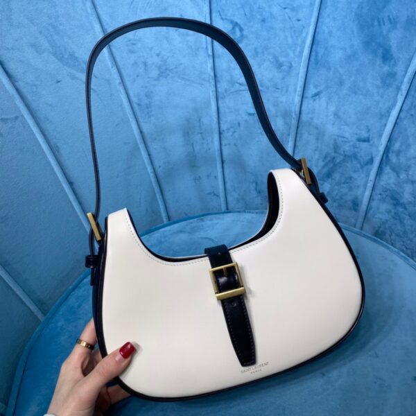 [REP 1:1] Saint Laurent Le Fermoir Hobo Bag White/Black For Women 9.5in/24cm YSL