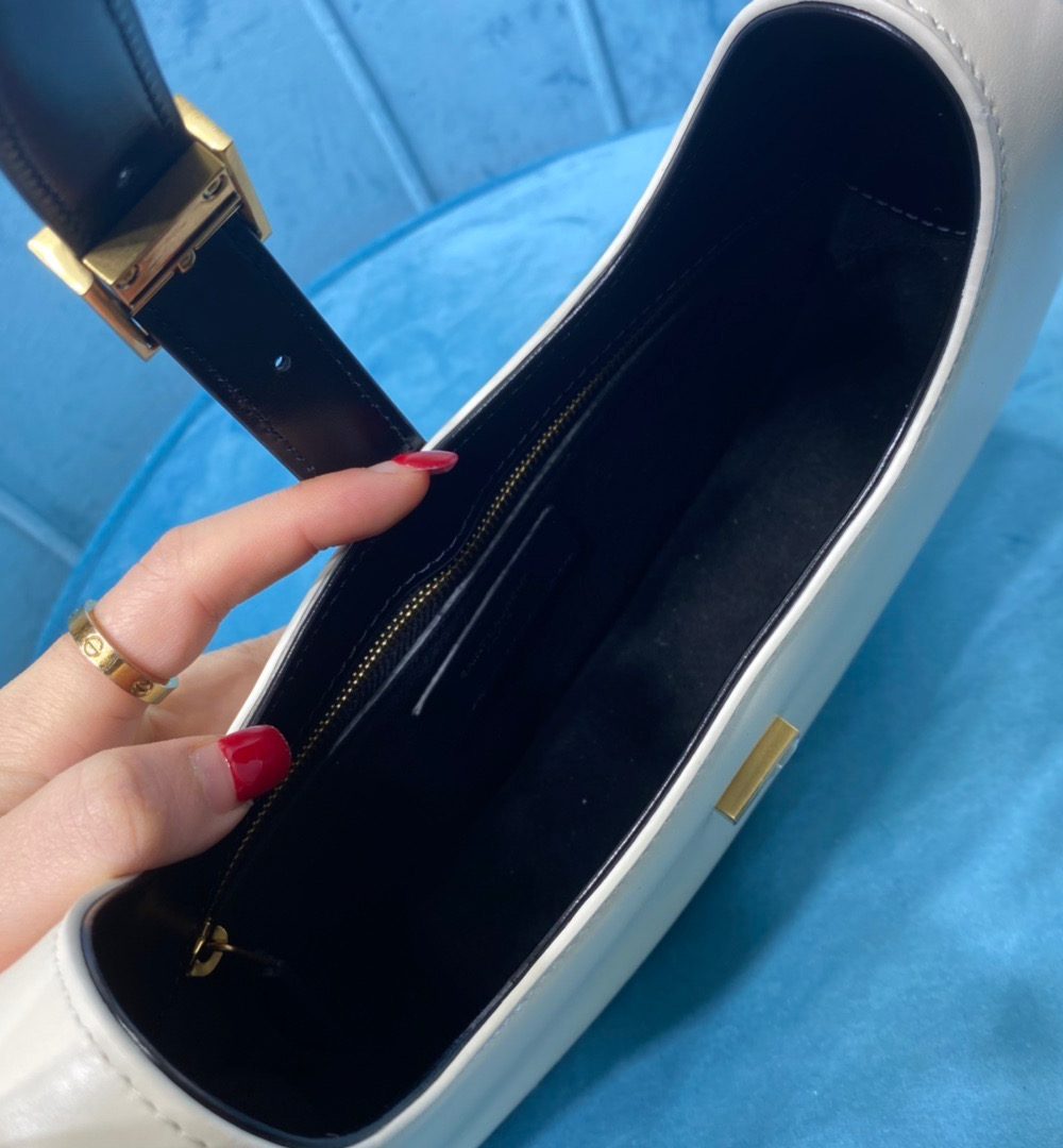 [REP 1:1] Saint Laurent Le Fermoir Hobo Bag White/Black For Women 9.5in/24cm YSL