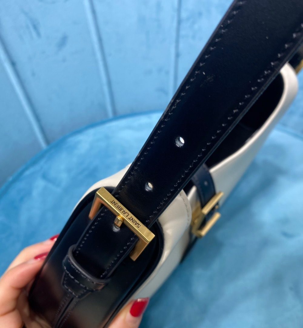 [REP 1:1] Saint Laurent Le Fermoir Hobo Bag White/Black For Women 9.5in/24cm YSL