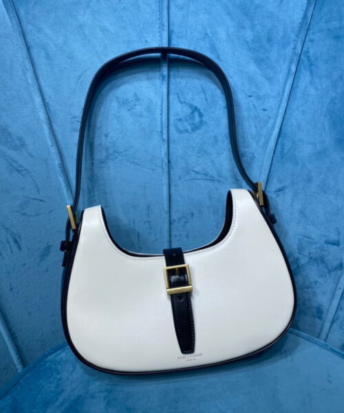 [REP 1:1] Saint Laurent Le Fermoir Hobo Bag White/Black For Women 9.5in/24cm YSL