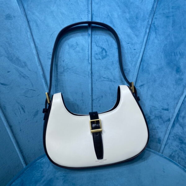 [REP 1:1] Saint Laurent Le Fermoir Hobo Bag White/Black For Women 9.5in/24cm YSL