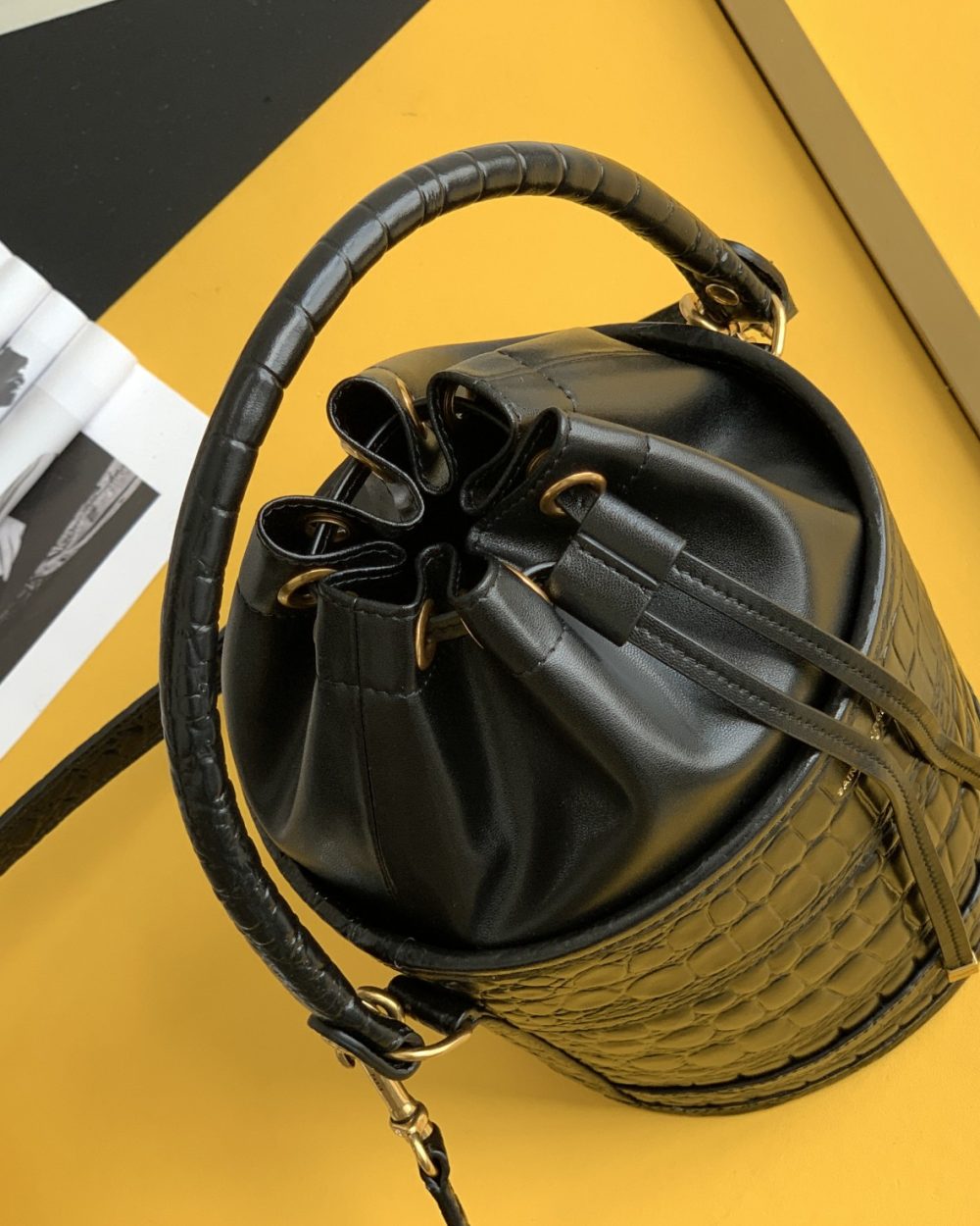 [REP 1:1] Saint Laurent Le Maillon Hook Bucket Bag Black For Women, Women's Bags 10.6in/27cm YSL