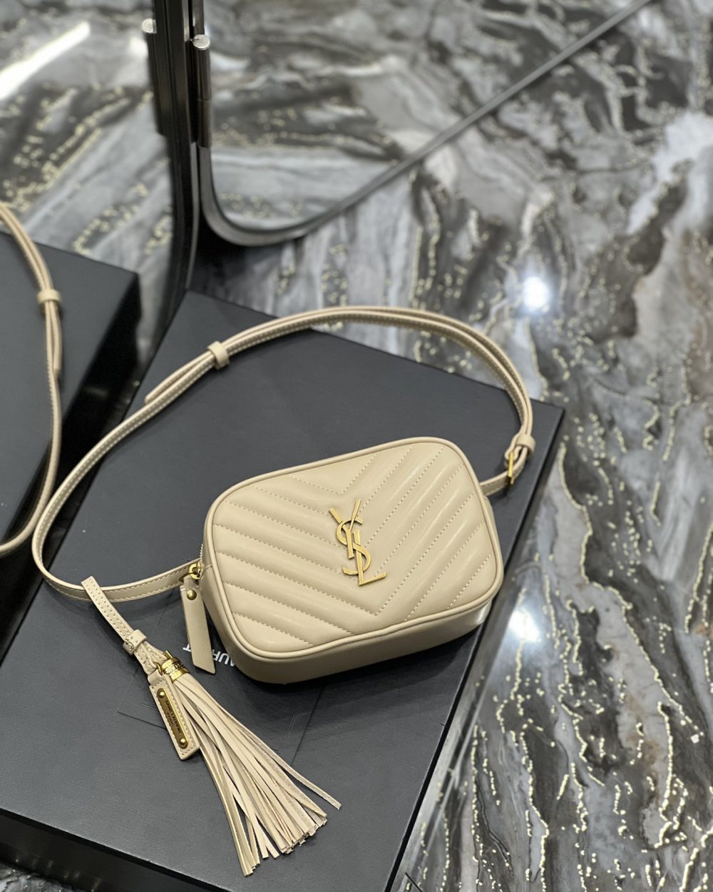 [REP 1:1] Saint Laurent Lou Belt Bag Beige In Matelassé Gold Toned Hardware For Women 6.1in/15cm YSL 614031DV7072721