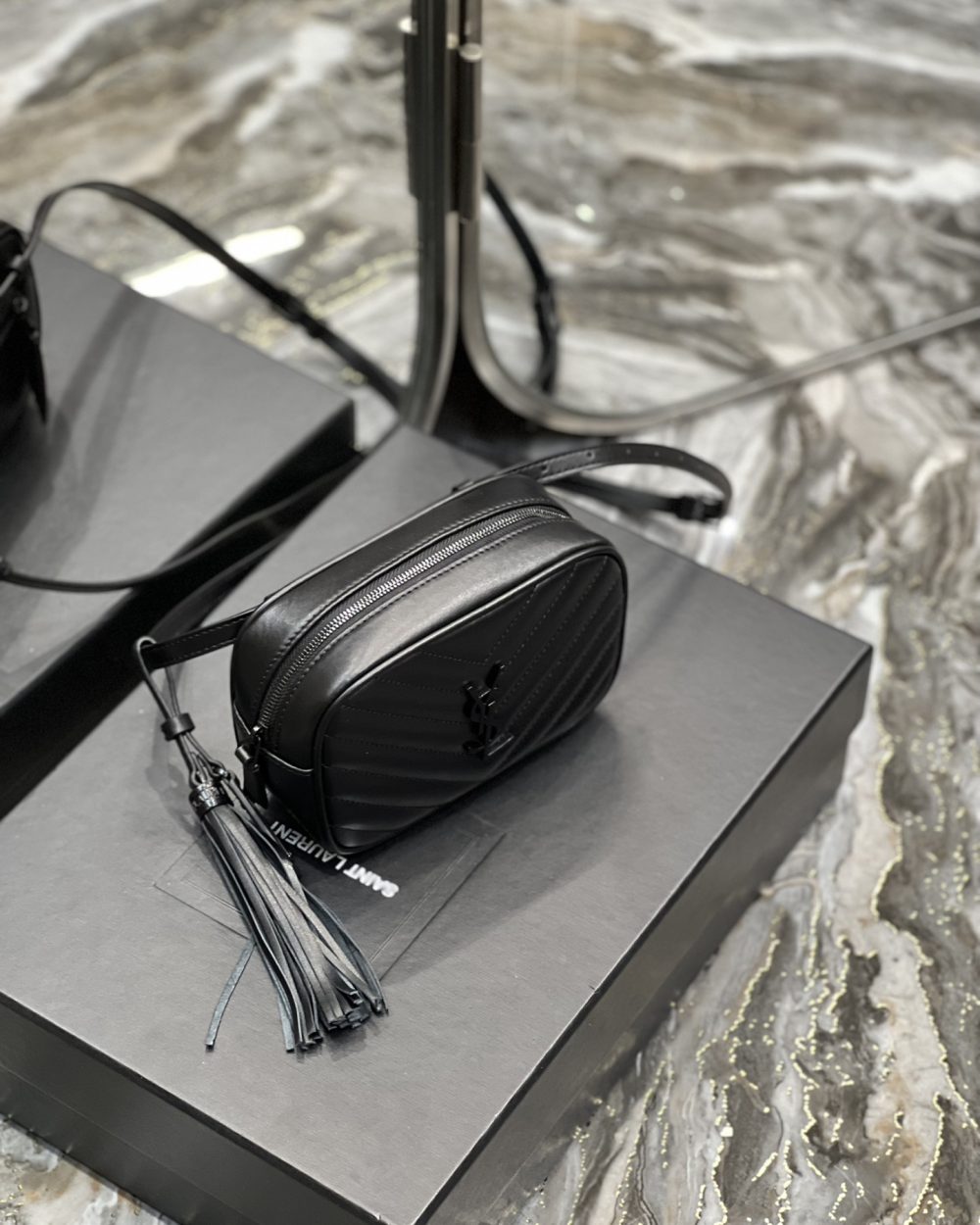 [REP 1:1] Saint Laurent Lou Belt Bag Black In Matelassé Black Metal Hardware For Women 6.1in/15cm YSL 534817DV7081000