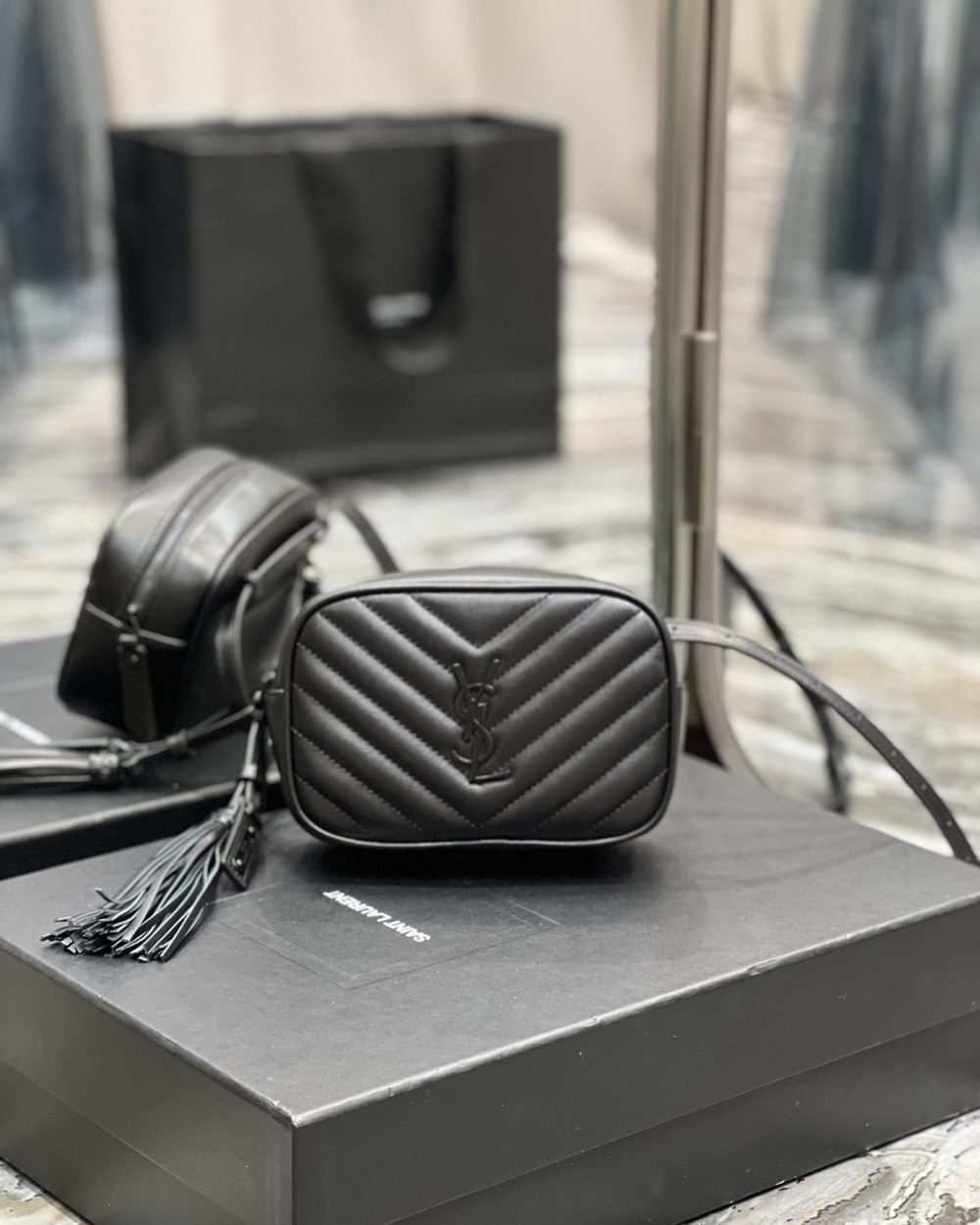 [REP 1:1] Saint Laurent Lou Belt Bag Black In Matelassé Black Metal Hardware For Women 6.1in/15cm YSL 534817DV7081000