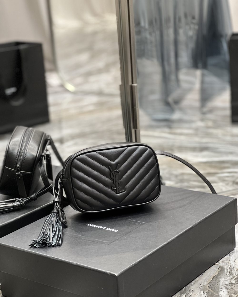 [REP 1:1] Saint Laurent Lou Belt Bag Black In Matelassé Black Metal Hardware For Women 6.1in/15cm YSL 534817DV7081000