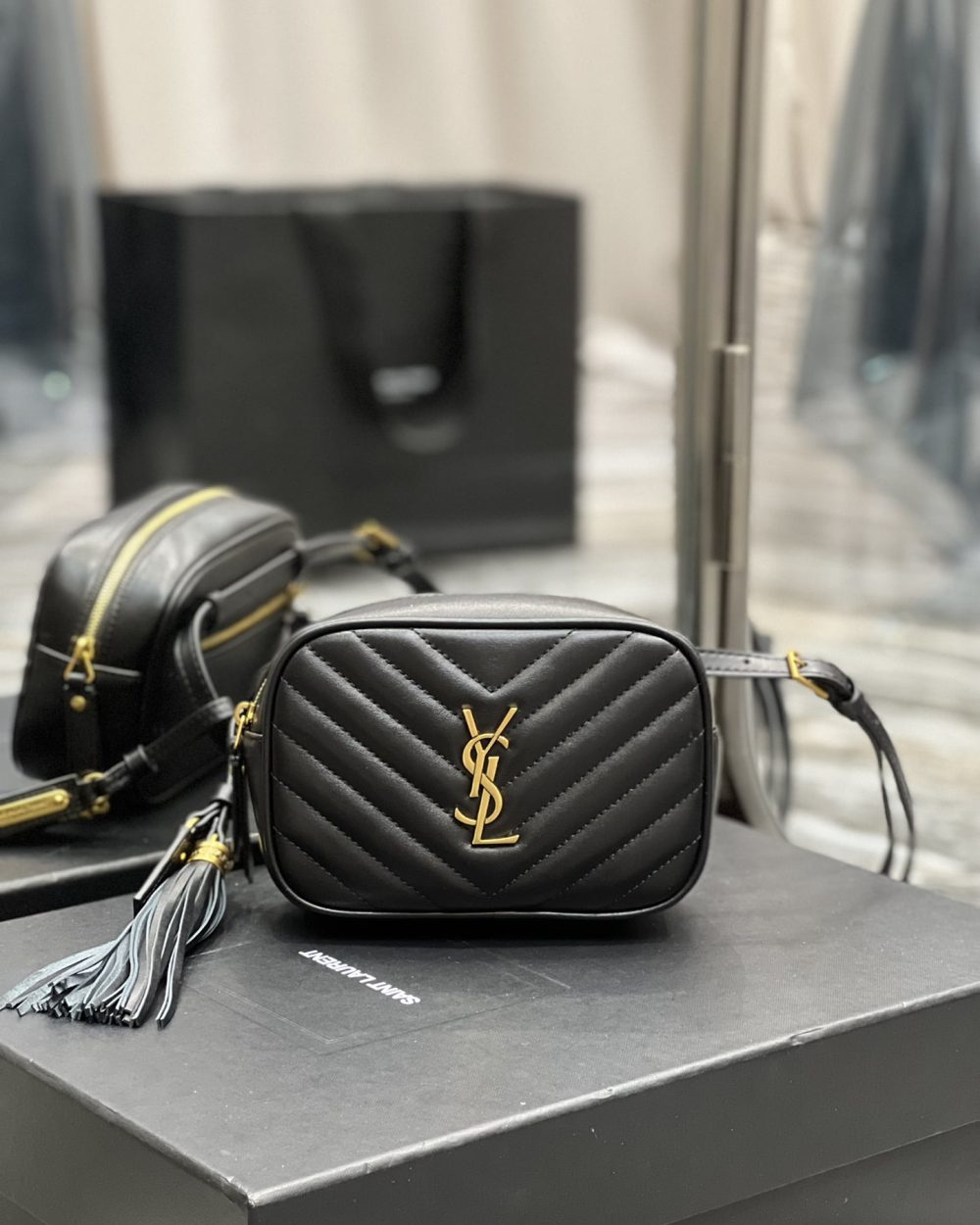 [REP 1:1] Saint Laurent Lou Belt Bag Black In Matelassé Gold Toned Hardware For Women 6.1in/15cm YSL 614031DV7071000