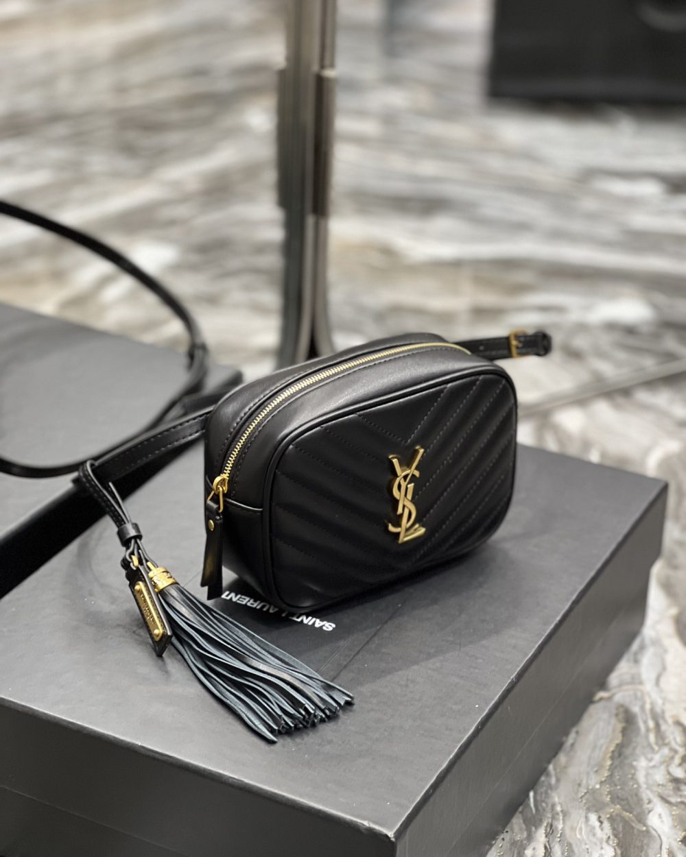 [REP 1:1] Saint Laurent Lou Belt Bag Black In Matelassé Gold Toned Hardware For Women 6.1in/15cm YSL 614031DV7071000