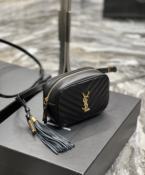 [REP 1:1] Saint Laurent Lou Belt Bag Black In Matelassé Gold Toned Hardware For Women 6.1in/15cm YSL 614031DV7071000