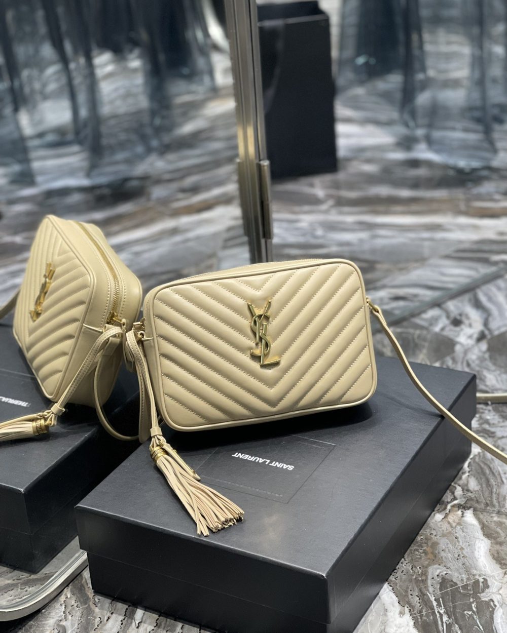 [REP 1:1] Saint Laurent Lou Camera Bag Beige With Gold Toned Hardware For Women 9in/23cm YSL 612544DV7072721