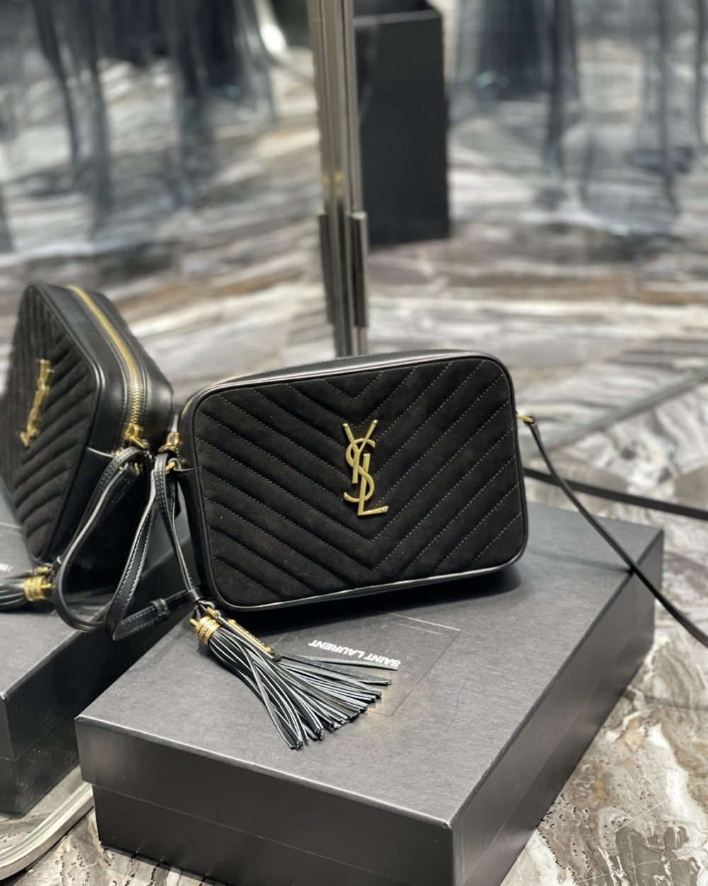 [REP 1:1] Saint Laurent Lou Camera Bag Black With Gold Hardware For Women 9in/23cm YSL 612544C4BW71000