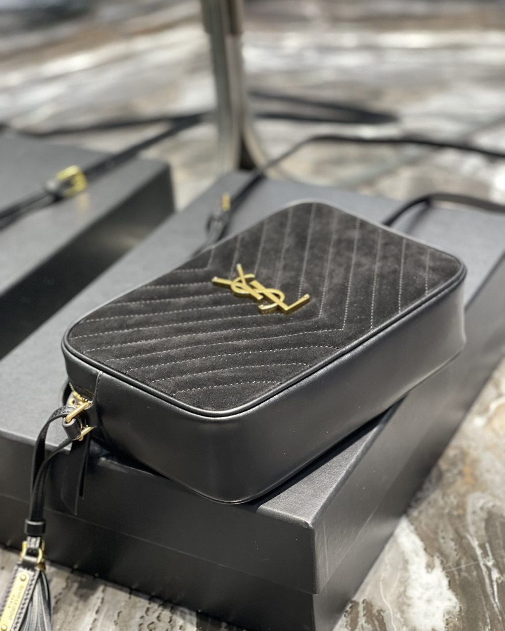 [REP 1:1] Saint Laurent Lou Camera Bag Black With Gold Hardware For Women 9in/23cm YSL 612544C4BW71000