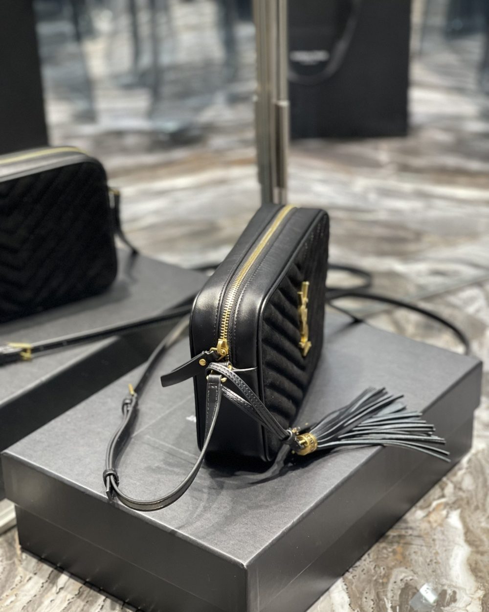[REP 1:1] Saint Laurent Lou Camera Bag Black With Gold Hardware For Women 9in/23cm YSL 612544C4BW71000