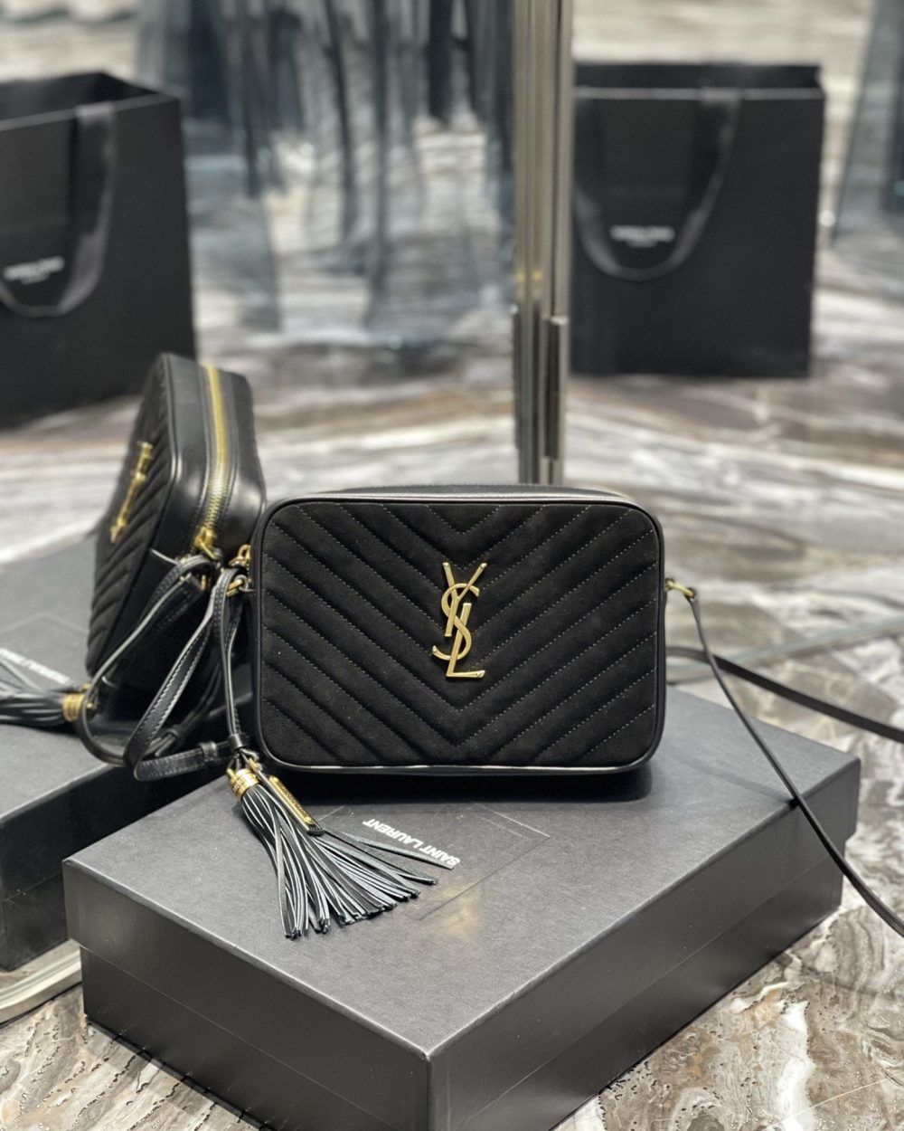 [REP 1:1] Saint Laurent Lou Camera Bag Black With Gold Hardware For Women 9in/23cm YSL 612544C4BW71000