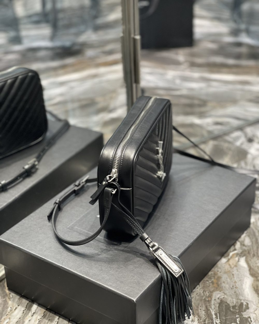 [REP 1:1] Saint Laurent Lou Camera Bag Black With Silver Toned Hardware For Women 9in/23cm YSL 612544DV7041000