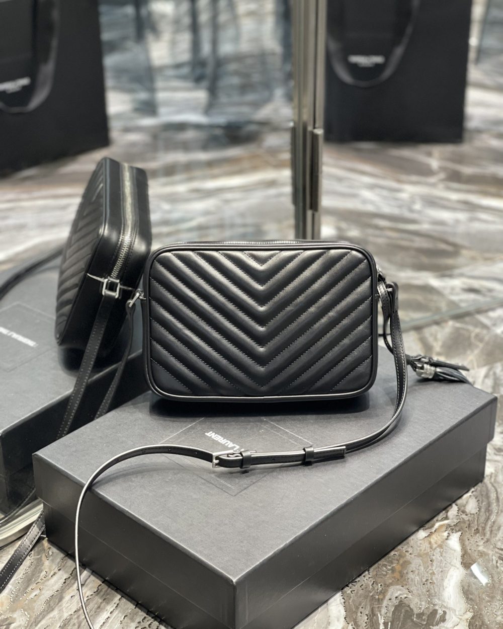 [REP 1:1] Saint Laurent Lou Camera Bag Black With Silver Toned Hardware For Women 9in/23cm YSL 612544DV7041000