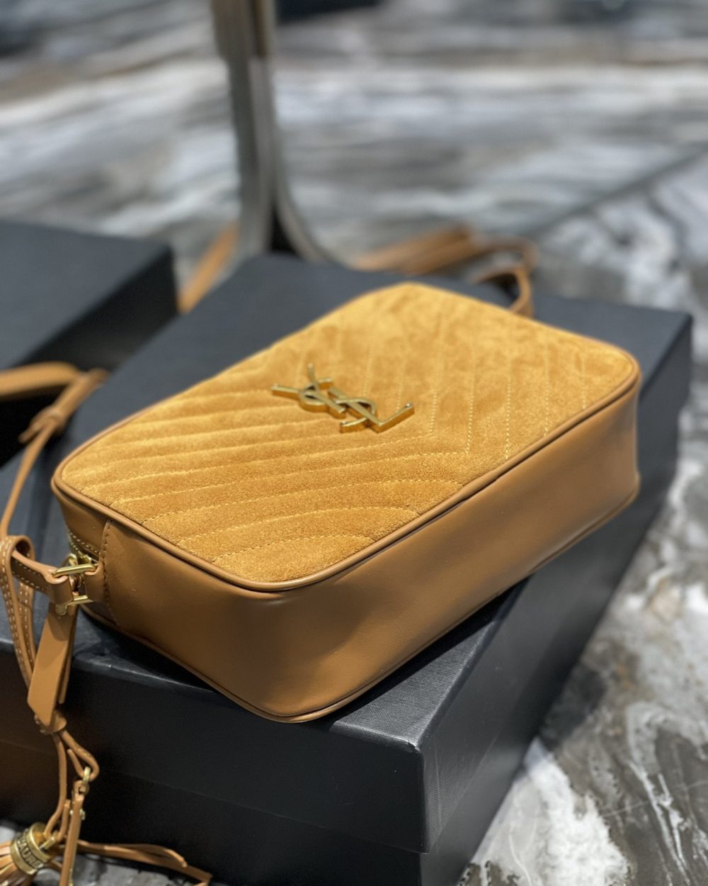 [REP 1:1] Saint Laurent Lou Camera Bag Brown With Gold Toned Hardware For Women 9in/23cm YSL 6125441S7R77761