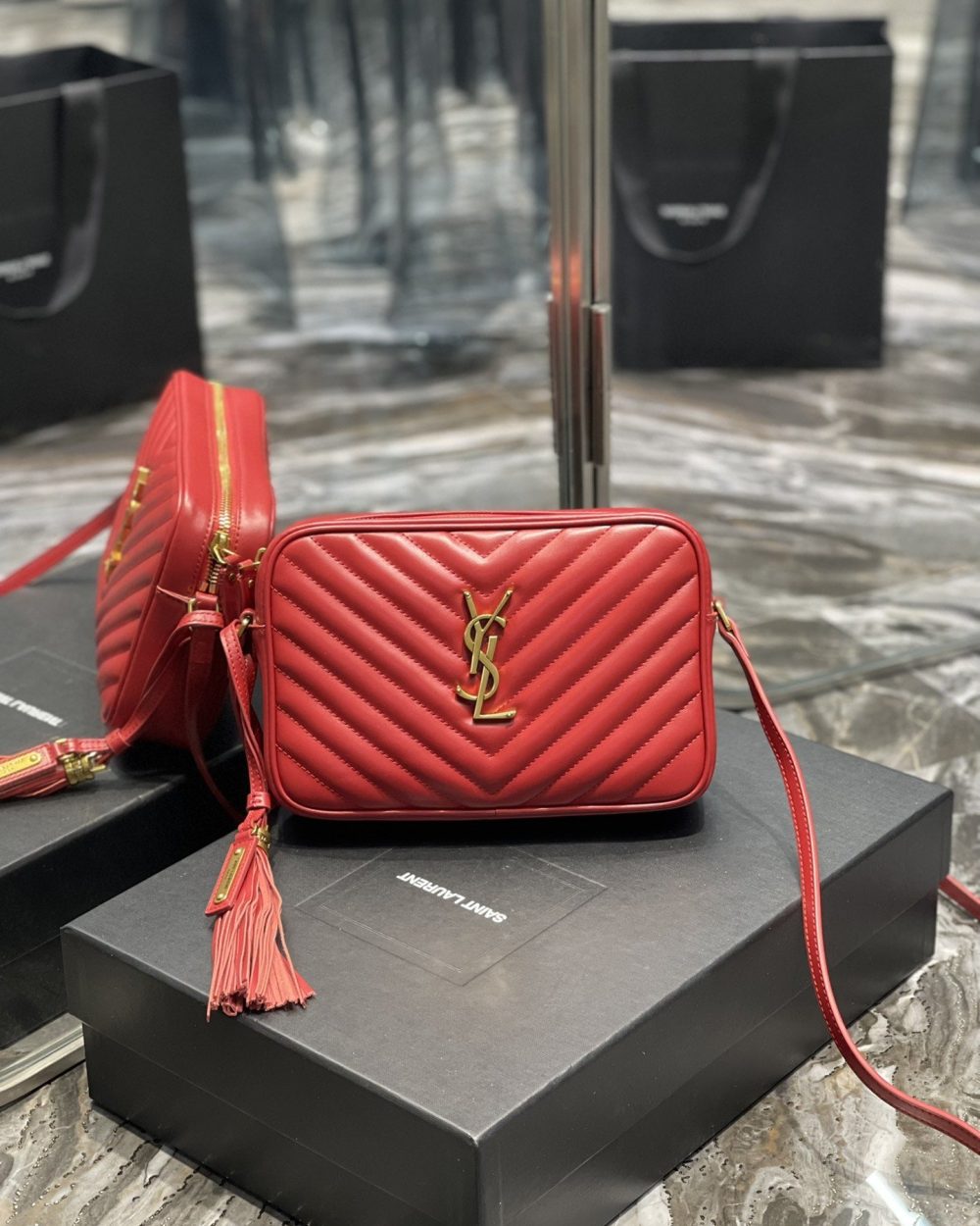 [REP 1:1] Saint Laurent Lou Camera Bag Red With Gold Toned Hardware For Women 9in/23cm YSL 612544DV7076008