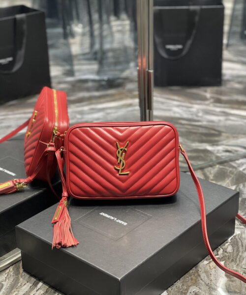 [REP 1:1] Saint Laurent Lou Camera Bag Red With Gold Toned Hardware For Women 9in/23cm YSL 612544DV7076008