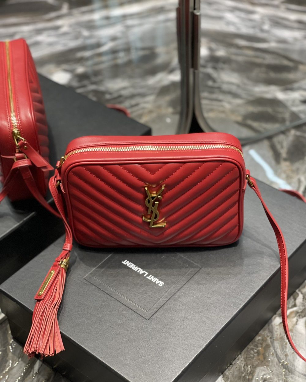 [REP 1:1] Saint Laurent Lou Camera Bag Red With Gold Toned Hardware For Women 9in/23cm YSL 612544DV7076008