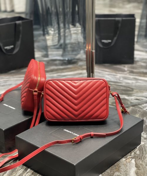 [REP 1:1] Saint Laurent Lou Camera Bag Red With Gold Toned Hardware For Women 9in/23cm YSL 612544DV7076008