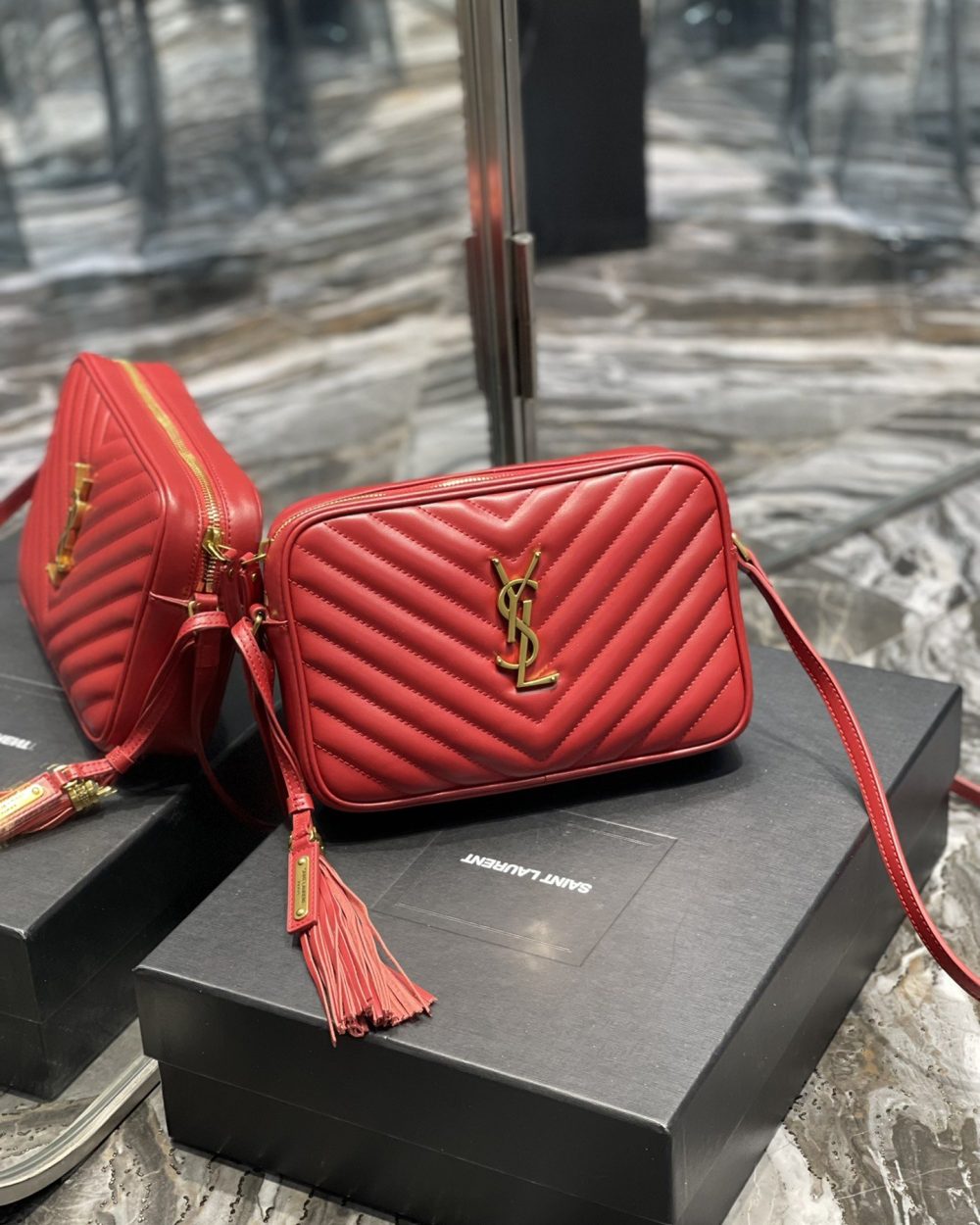 [REP 1:1] Saint Laurent Lou Camera Bag Red With Gold Toned Hardware For Women 9in/23cm YSL 612544DV7076008
