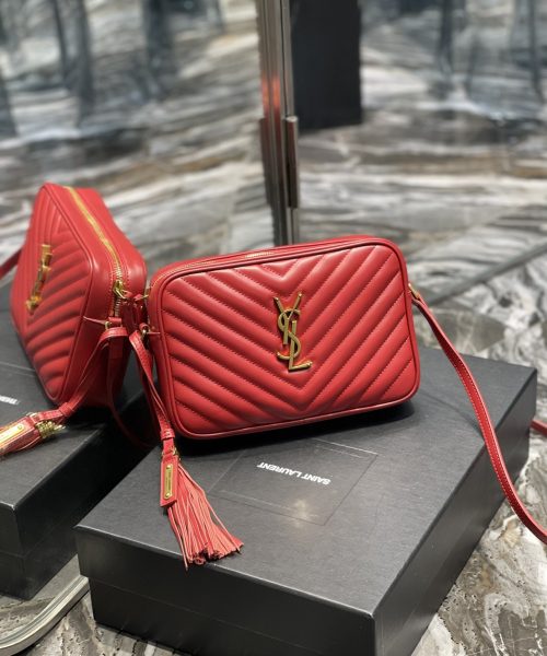 [REP 1:1] Saint Laurent Lou Camera Bag Red With Gold Toned Hardware For Women 9in/23cm YSL 612544DV7076008
