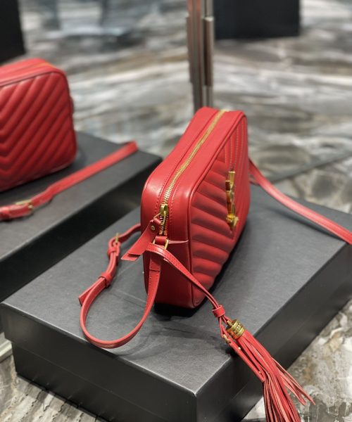 [REP 1:1] Saint Laurent Lou Camera Bag Red With Gold Toned Hardware For Women 9in/23cm YSL 612544DV7076008