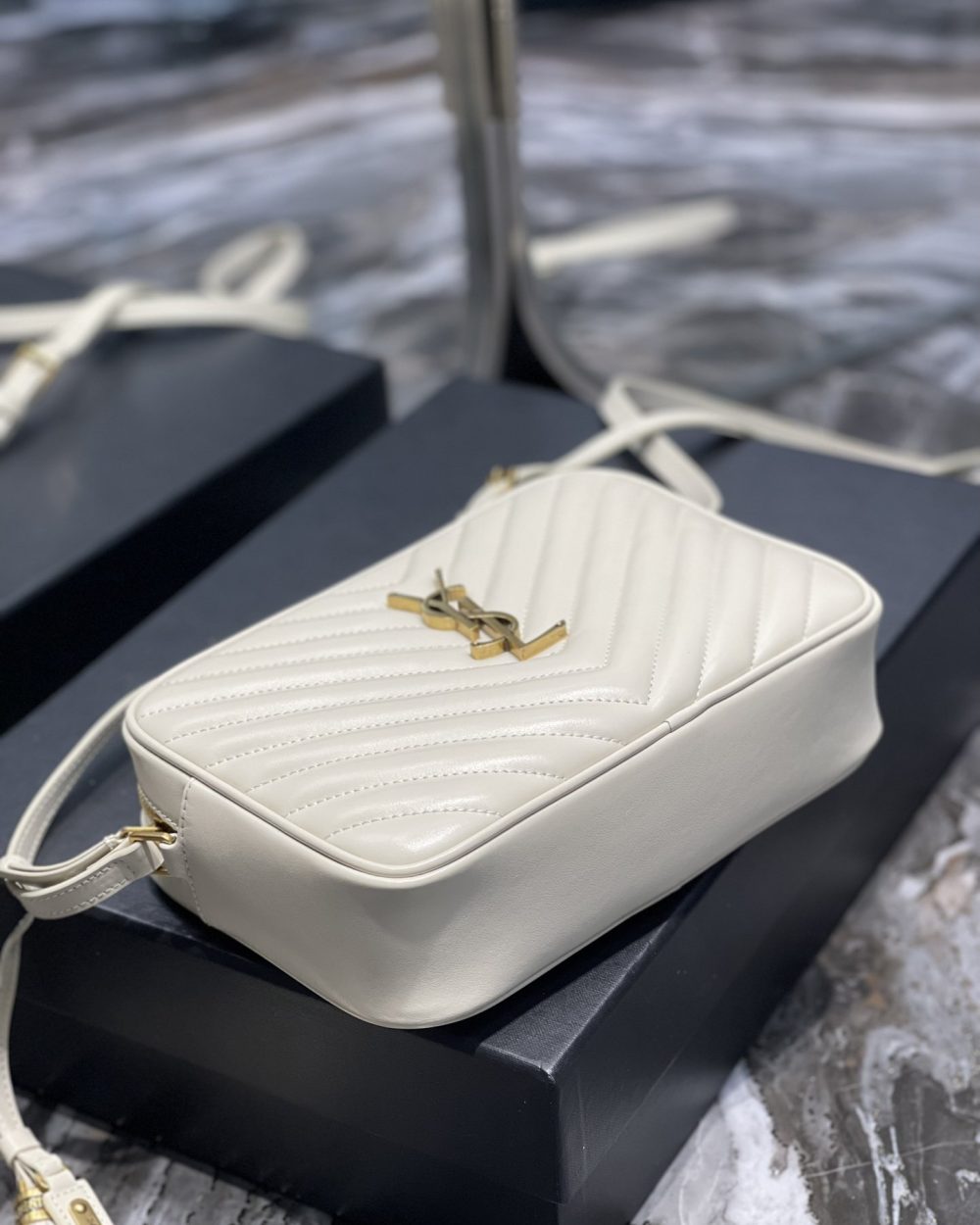 [REP 1:1] Saint Laurent Lou Camera Bag White With Gold Toned Hardware For Women 9in/23cm YSL 612544DV7079207