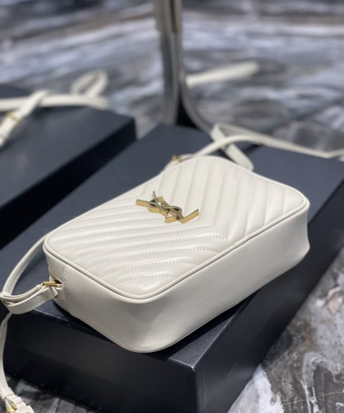 [REP 1:1] Saint Laurent Lou Camera Bag White With Gold Toned Hardware For Women 9in/23cm YSL 612544DV7079207