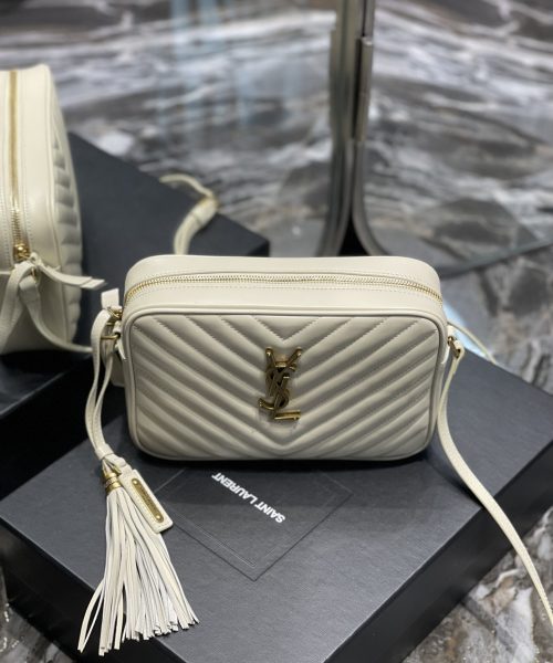 [REP 1:1] Saint Laurent Lou Camera Bag White With Gold Toned Hardware For Women 9in/23cm YSL 612544DV7079207