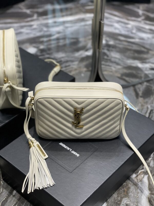[REP 1:1] Saint Laurent Lou Camera Bag White With Gold Toned Hardware For Women 9in/23cm YSL 612544DV7079207
