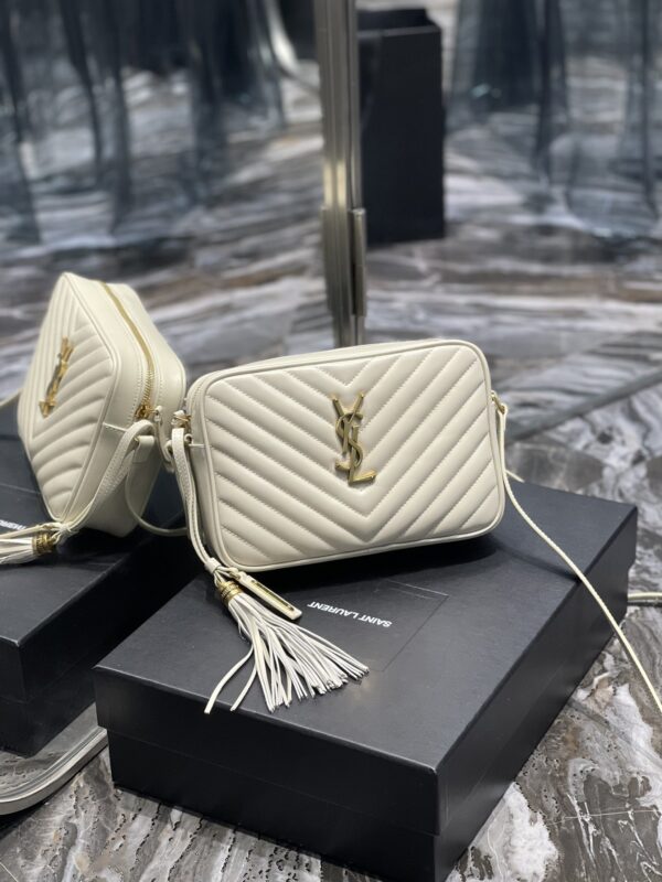 [REP 1:1] Saint Laurent Lou Camera Bag White With Gold Toned Hardware For Women 9in/23cm YSL 612544DV7079207