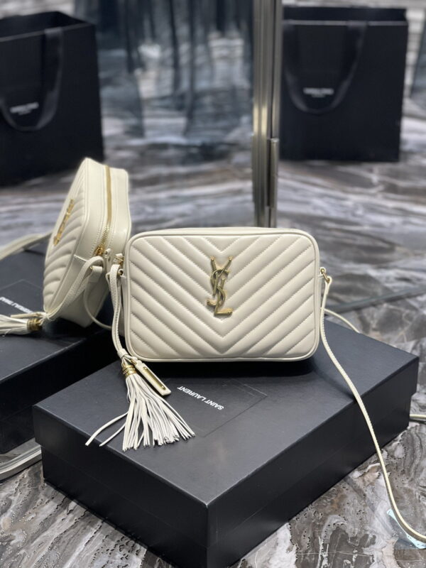 [REP 1:1] Saint Laurent Lou Camera Bag White With Gold Toned Hardware For Women 9in/23cm YSL 612544DV7079207