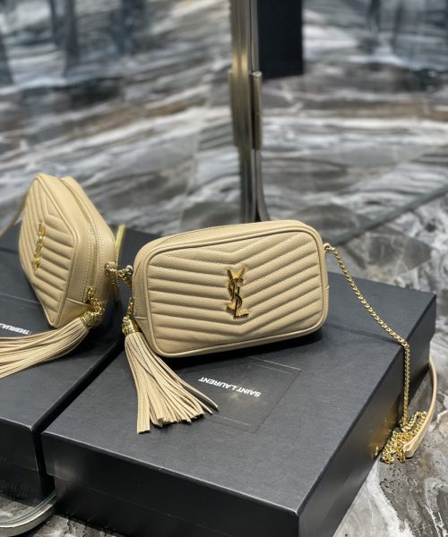 [REP 1:1] Saint Laurent Lou Mini Bag Beige In Quilted Grain De Poudre With Gold Hardware For Women 7.4in/19cm YSl 6125791GF012721