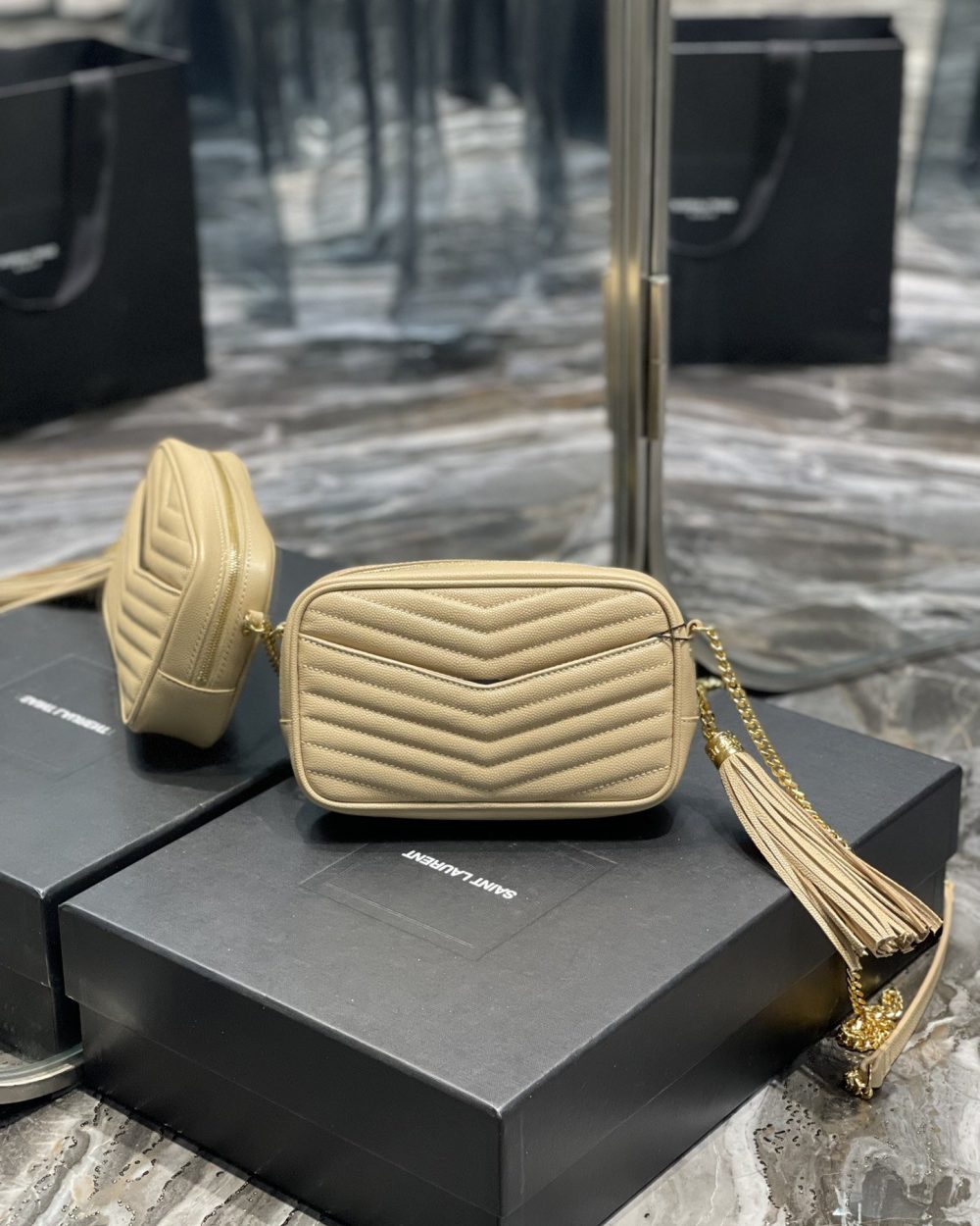 [REP 1:1] Saint Laurent Lou Mini Bag Beige In Quilted Grain De Poudre With Gold Hardware For Women 7.4in/19cm YSl 6125791GF012721