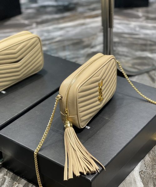 [REP 1:1] Saint Laurent Lou Mini Bag Beige In Quilted Grain De Poudre With Gold Hardware For Women 7.4in/19cm YSl 6125791GF012721