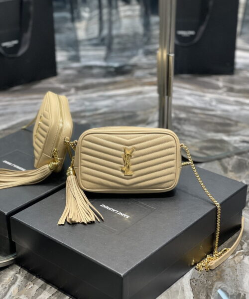 [REP 1:1] Saint Laurent Lou Mini Bag Beige In Quilted Grain De Poudre With Gold Hardware For Women 7.4in/19cm YSl 6125791GF012721