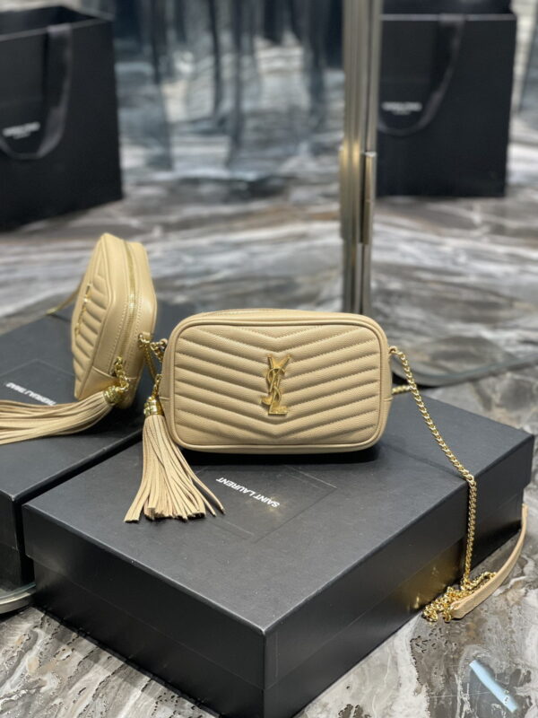 [REP 1:1] Saint Laurent Lou Mini Bag Beige In Quilted Grain De Poudre With Gold Hardware For Women 7.4in/19cm YSl 6125791GF012721