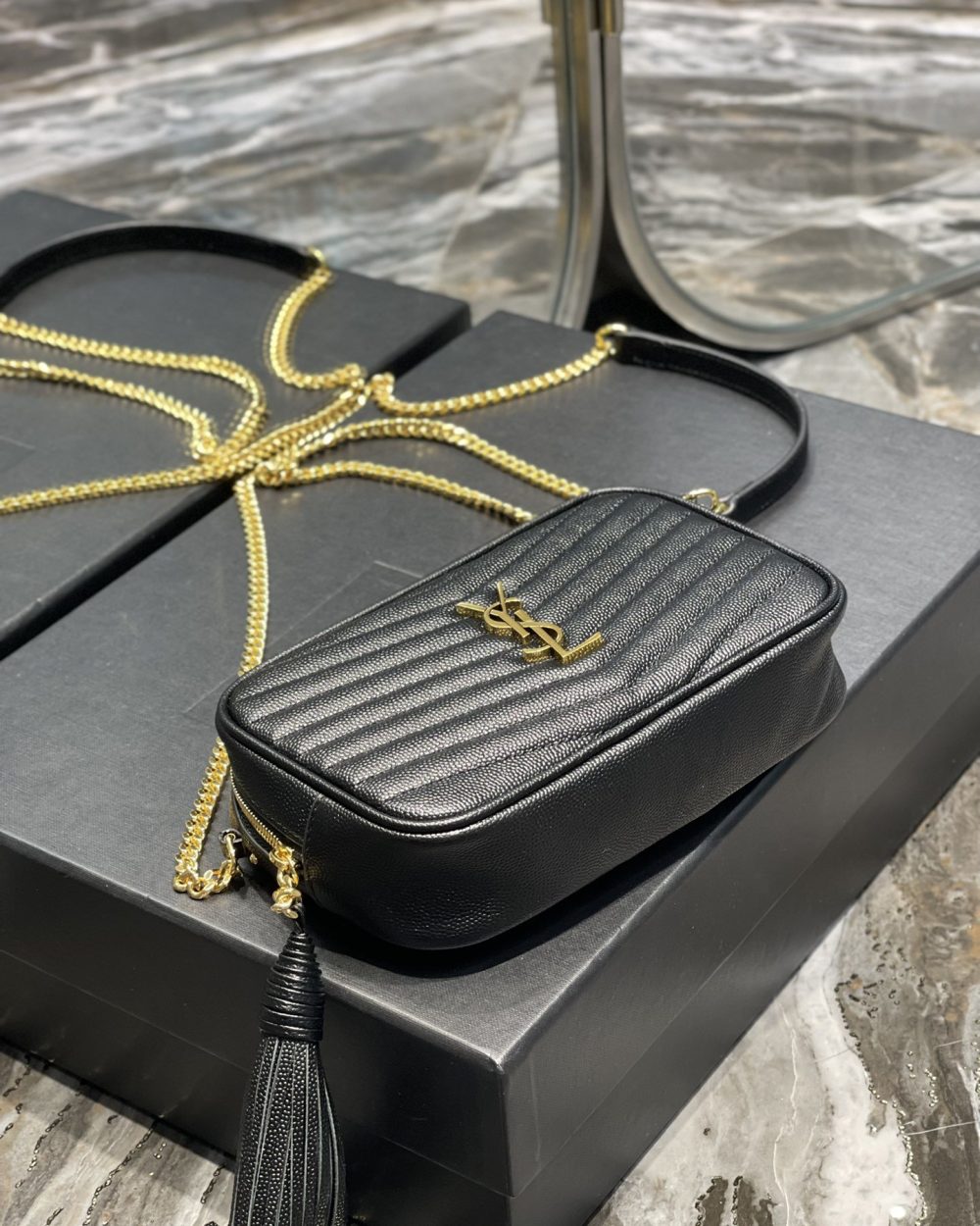 [REP 1:1] Saint Laurent Lou Mini Bag Black In Quilted Grain De Poudre With Gold Hardware For Women 7.4in/19cm YSl 6125791GF011000