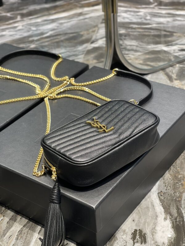[REP 1:1] Saint Laurent Lou Mini Bag Black In Quilted Grain De Poudre With Gold Hardware For Women 7.4in/19cm YSl 6125791GF011000