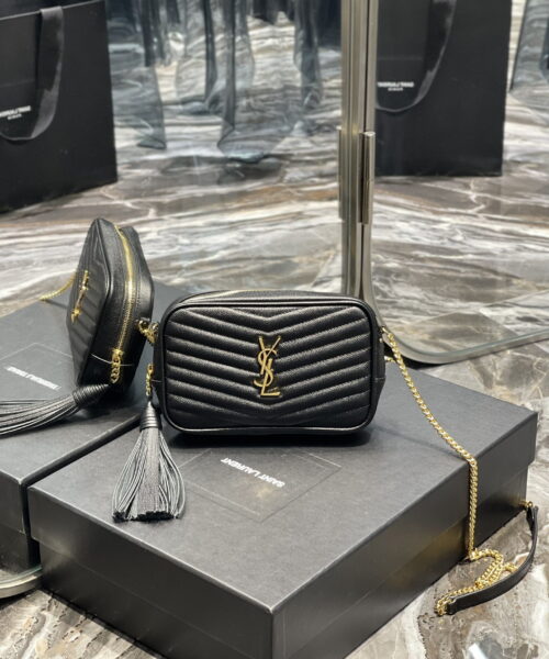 [REP 1:1] Saint Laurent Lou Mini Bag Black In Quilted Grain De Poudre With Gold Hardware For Women 7.4in/19cm YSl 6125791GF011000