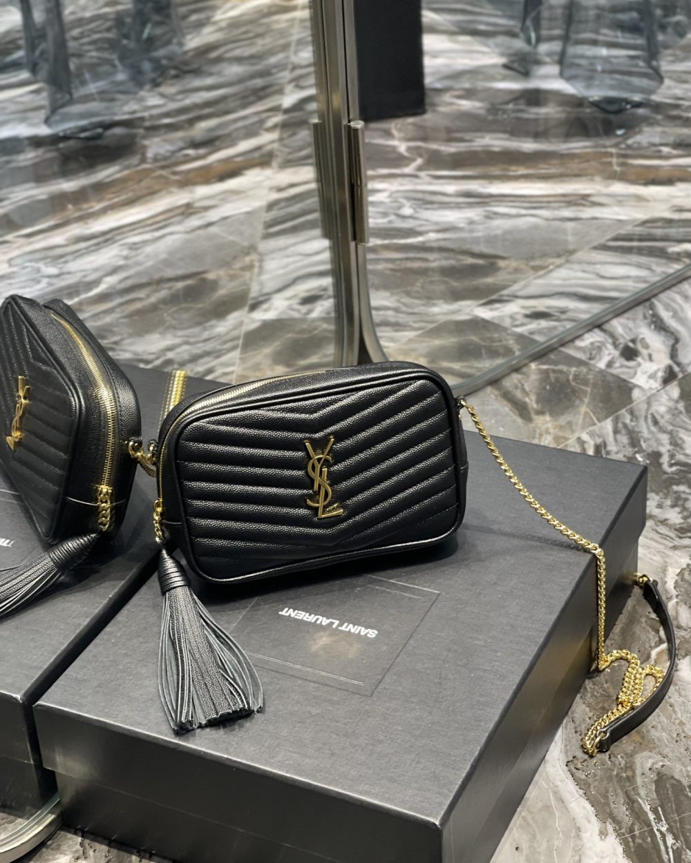 [REP 1:1] Saint Laurent Lou Mini Bag Black In Quilted Grain De Poudre With Gold Hardware For Women 7.4in/19cm YSl 6125791GF011000