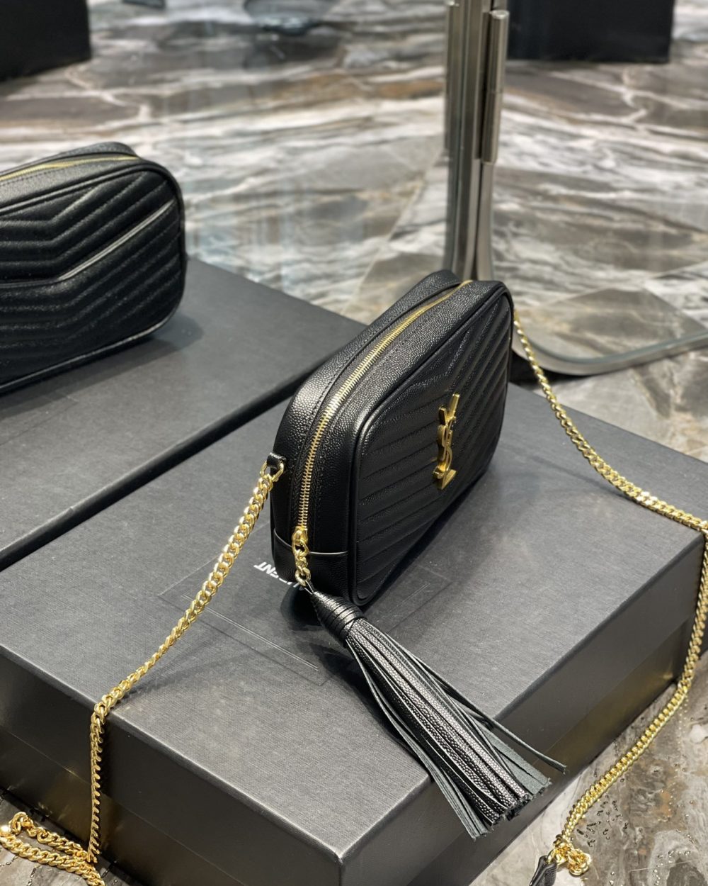 [REP 1:1] Saint Laurent Lou Mini Bag Black In Quilted Grain De Poudre With Gold Hardware For Women 7.4in/19cm YSl 6125791GF011000