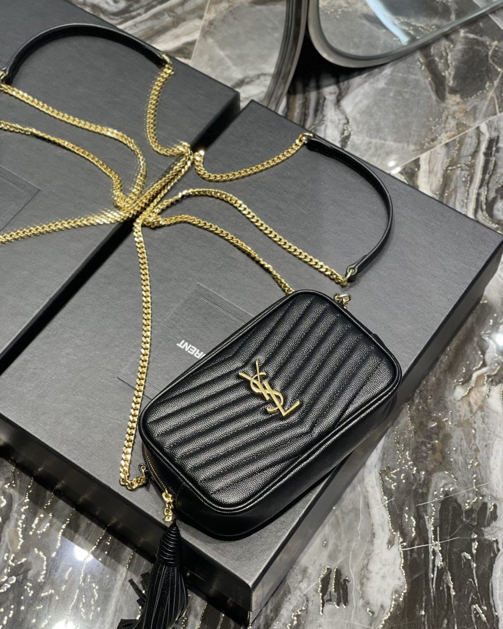 [REP 1:1] Saint Laurent Lou Mini Bag Black In Quilted Grain De Poudre With Gold Hardware For Women 7.4in/19cm YSl 6125791GF011000