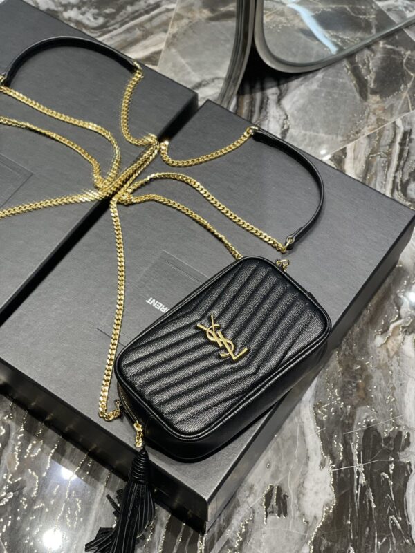 [REP 1:1] Saint Laurent Lou Mini Bag Black In Quilted Grain De Poudre With Gold Hardware For Women 7.4in/19cm YSl 6125791GF011000